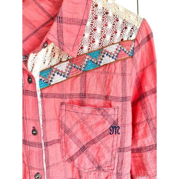 Miss Me Plaid Shirt Crochet & Beaded Accents - Picture 4 of 8